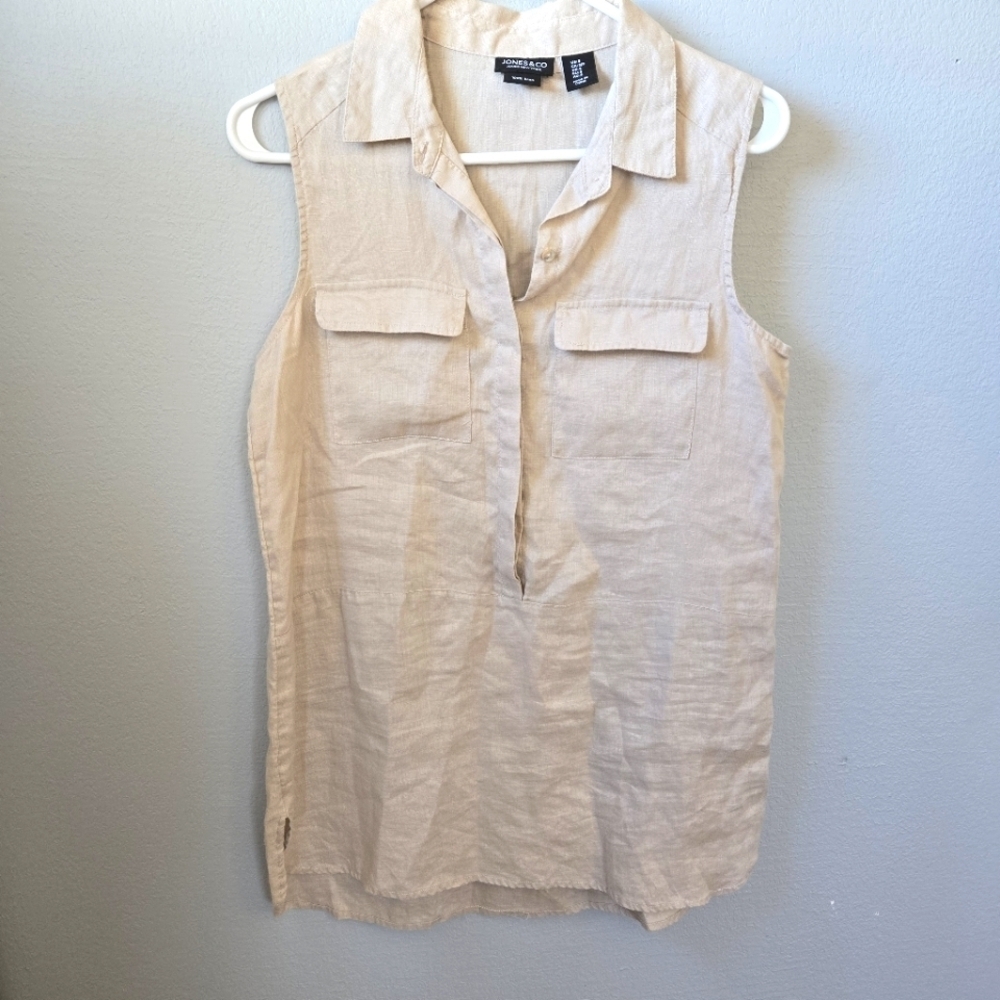 Jones & Co Small Linen Tan Button Tunic Tank